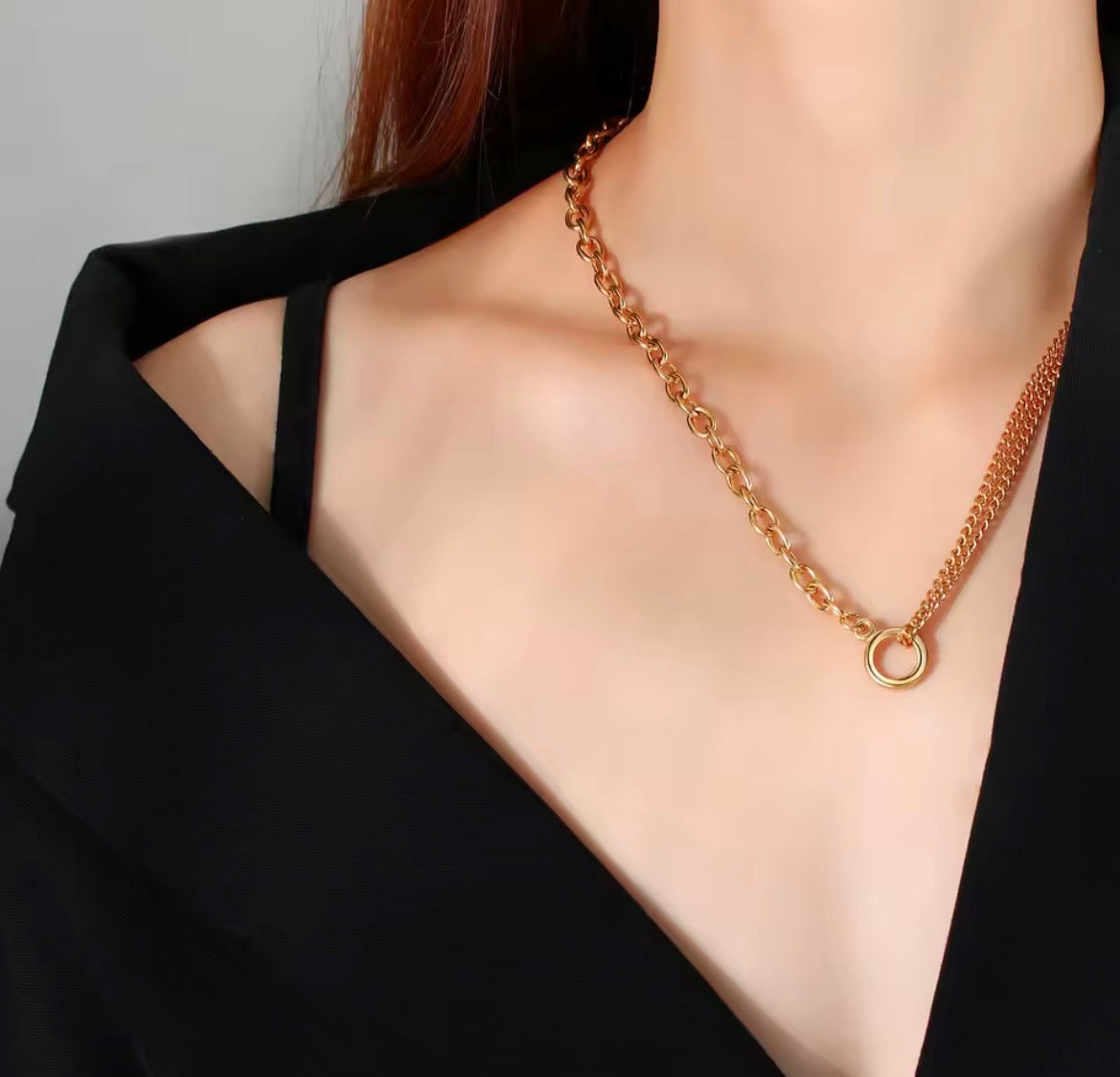 Gold Double Chain Carabiner Necklace