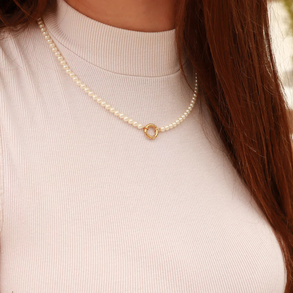Glass Pearl Carabiner Necklace