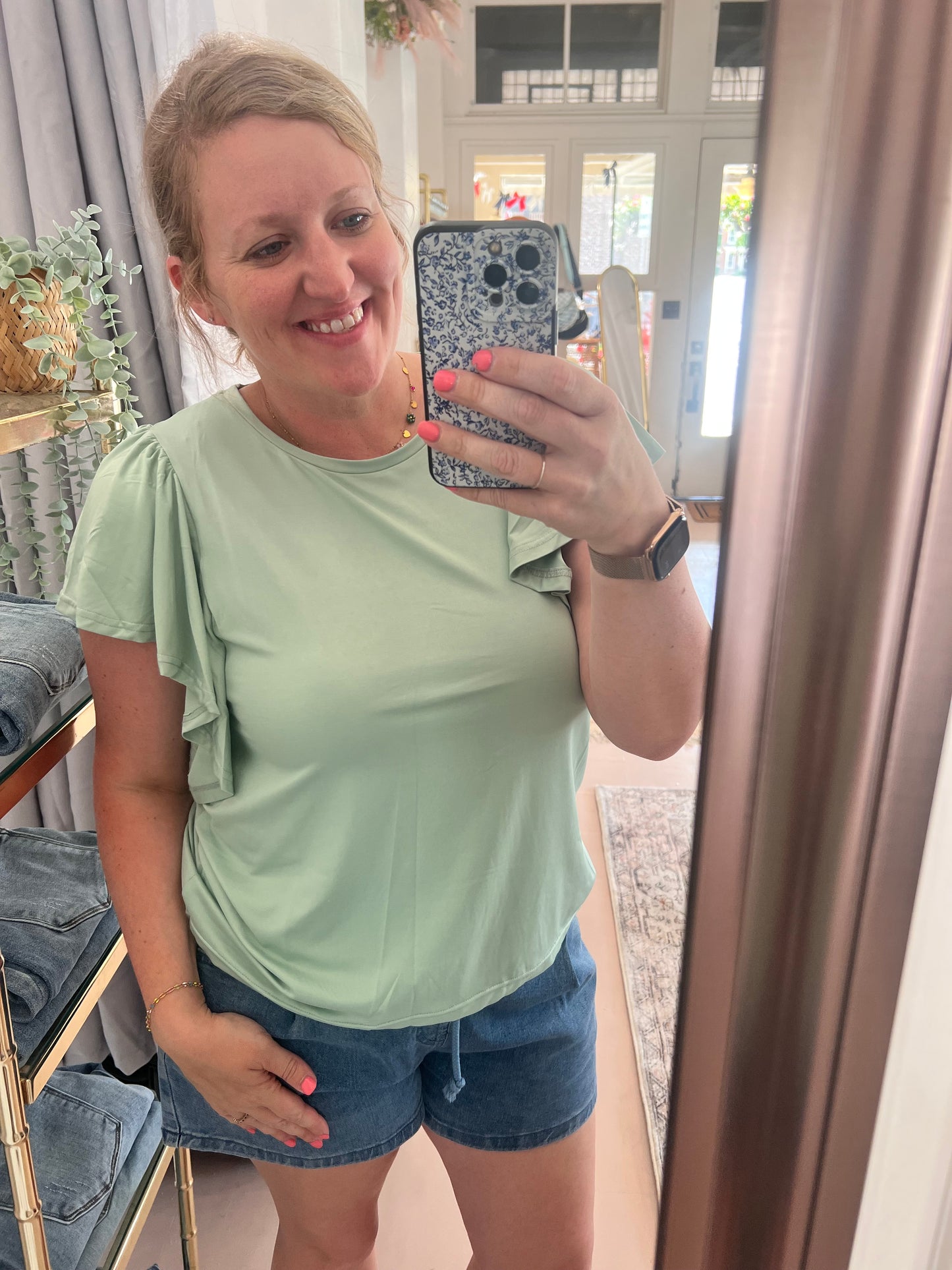Umgee Mint Puff Sleeve Top