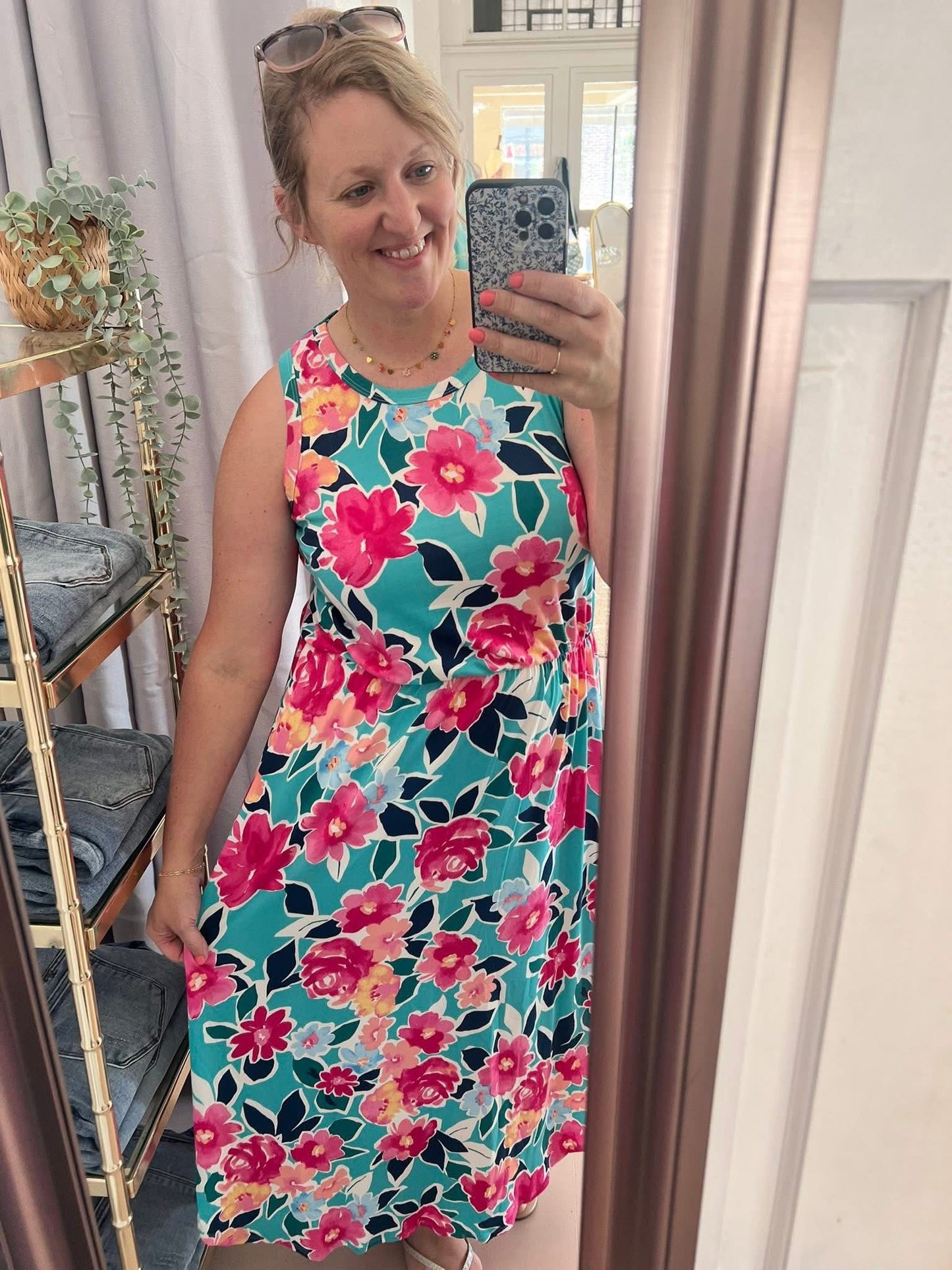 Michelle Mae Sydney Scoop Dress - Aqua Floral