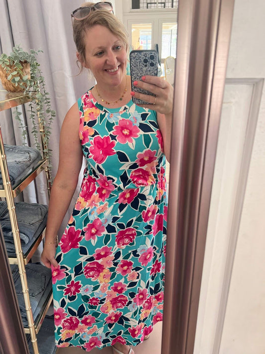 Michelle Mae Sydney Scoop Dress - Aqua Floral