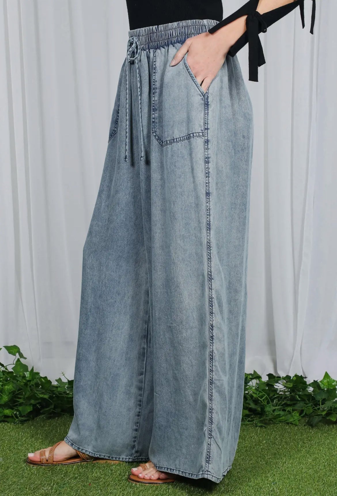 High Waist Chambray Pants
