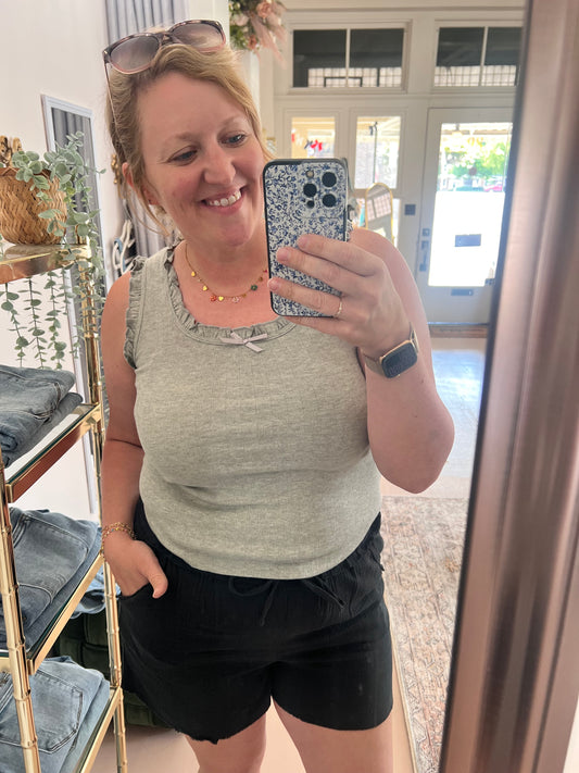 Ruffled Trim Bow Knit Tank Top