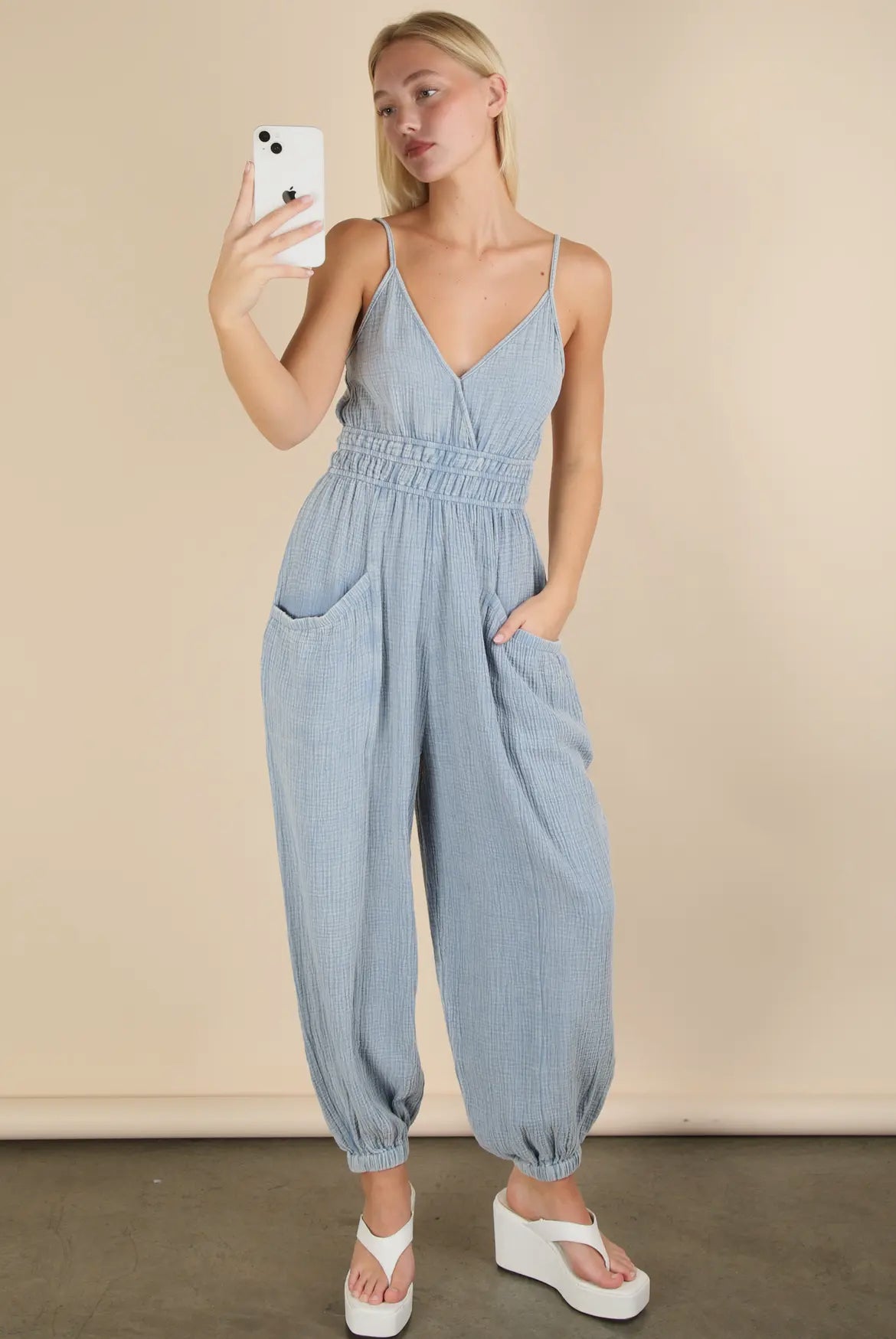 Very J Cotton Gauze Jumpsuit