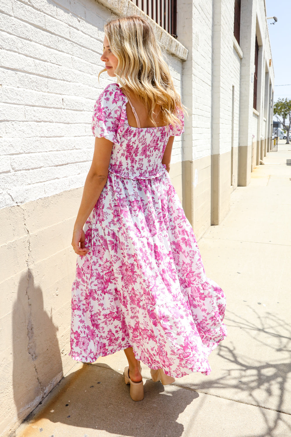 Feeling Femme Pink Sweetheart Neck Bustier Floral Tiered Dress