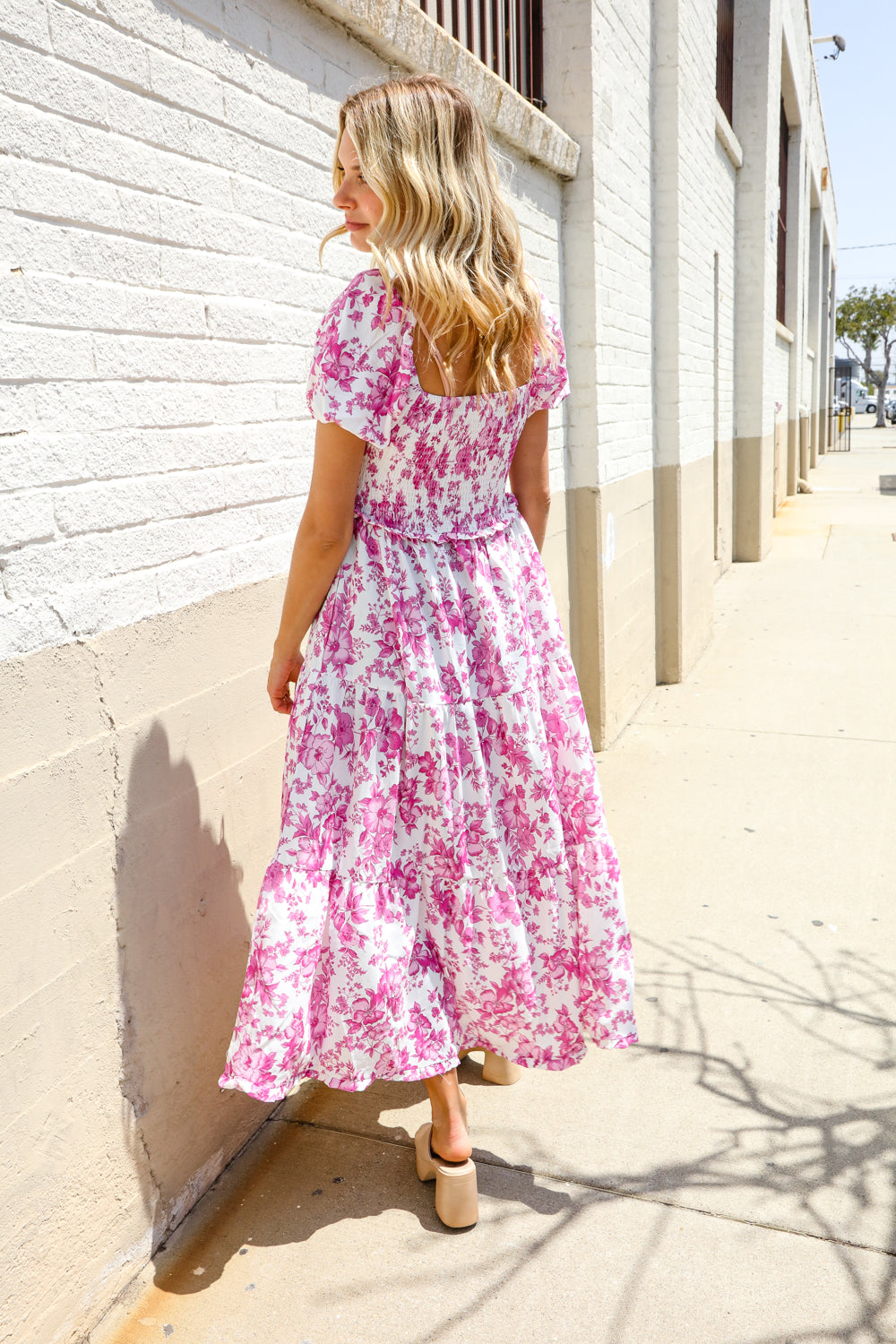 Feeling Femme Pink Sweetheart Neck Bustier Floral Tiered Dress