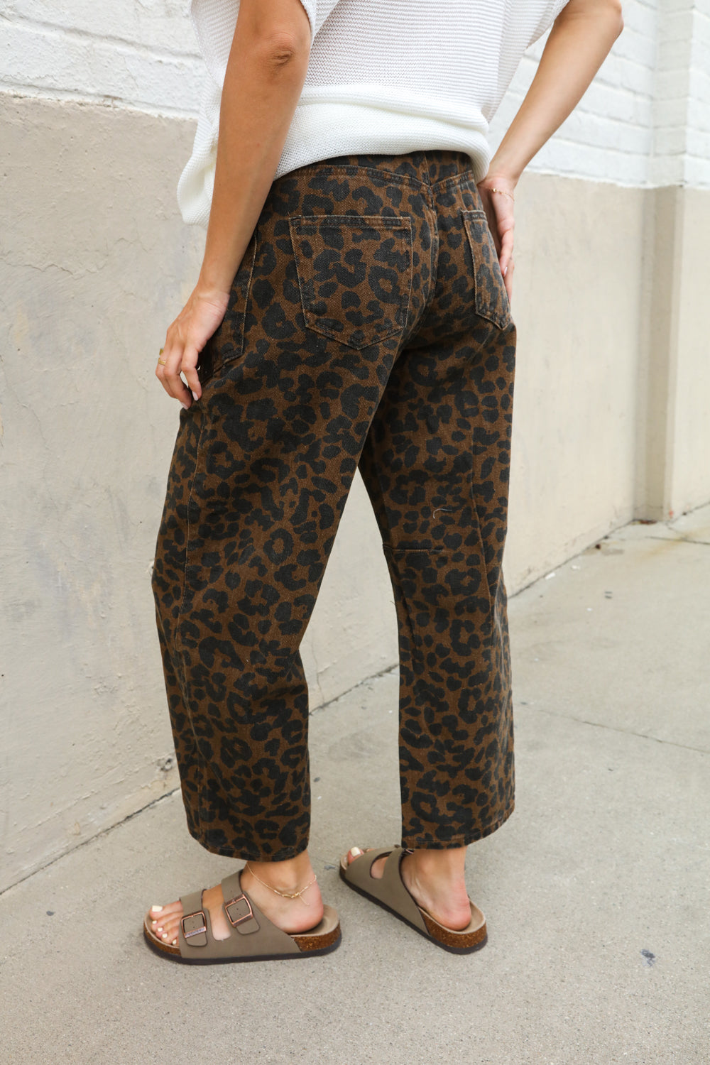 Be Bold Black Mid Rise Baggy Leopard Print Drawstring Patch Pocket Jeans