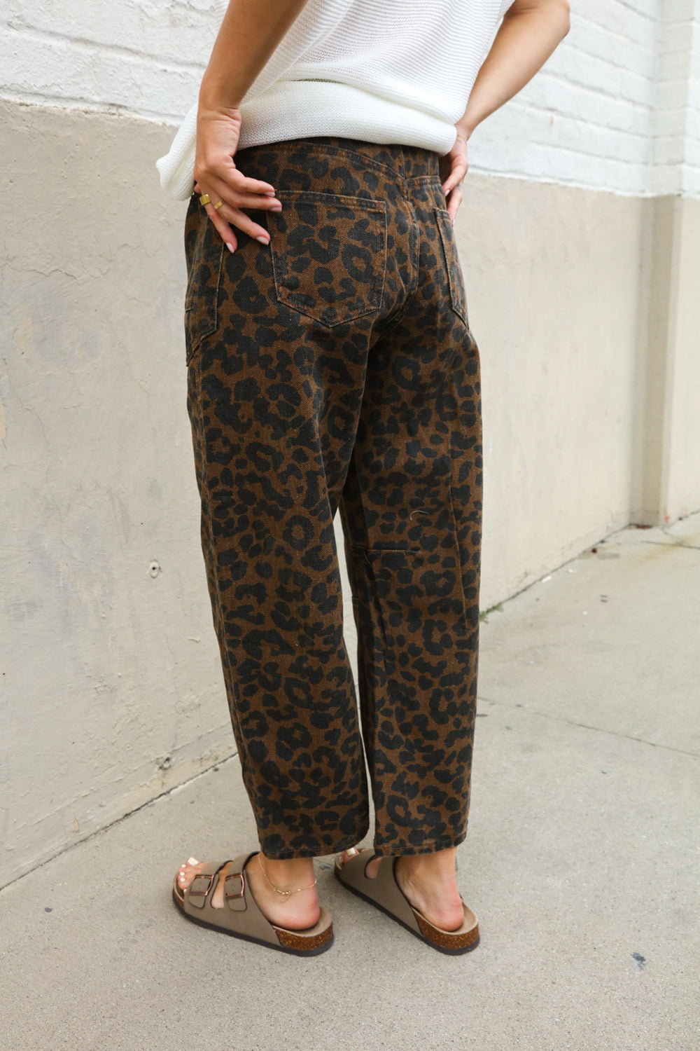 Be Bold Black Mid Rise Baggy Leopard Print Drawstring Patch Pocket Jeans