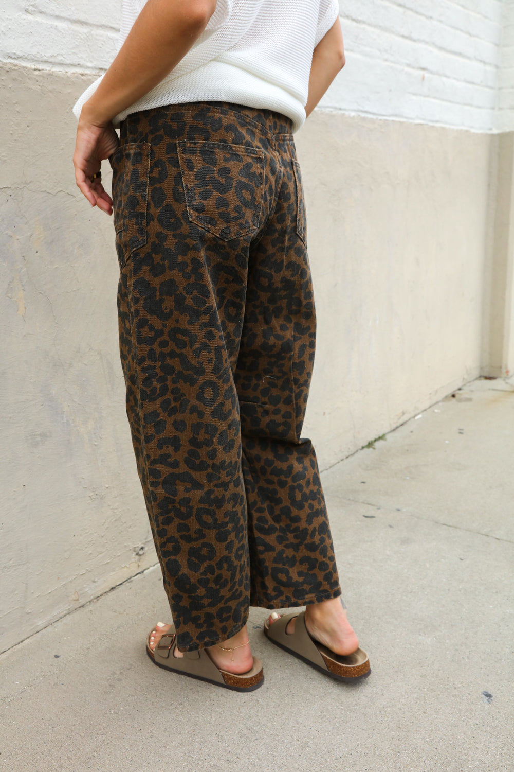 Be Bold Black Mid Rise Baggy Leopard Print Drawstring Patch Pocket Jeans