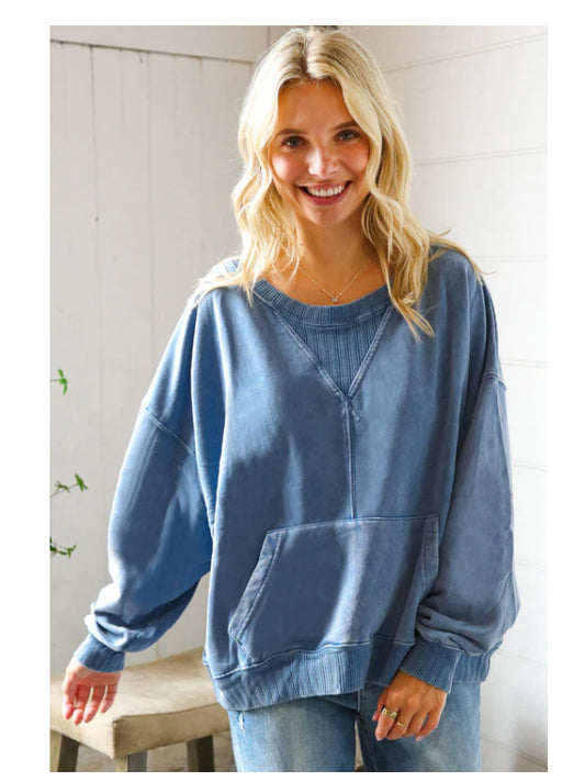 PEACH LOVE Denim Pocket Pullover