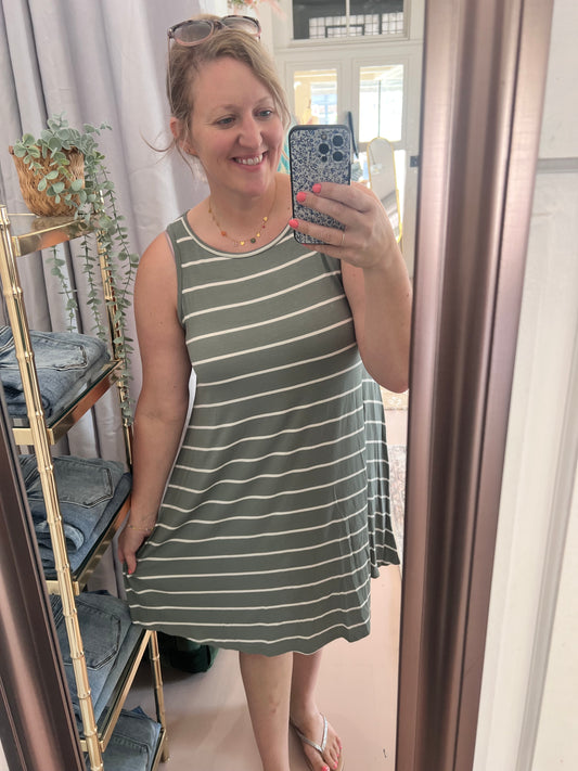Bombom Sage Striped Tank Dress