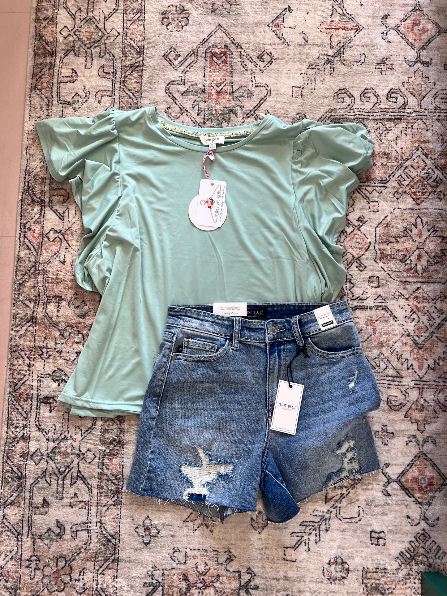 Umgee Mint Puff Sleeve Top