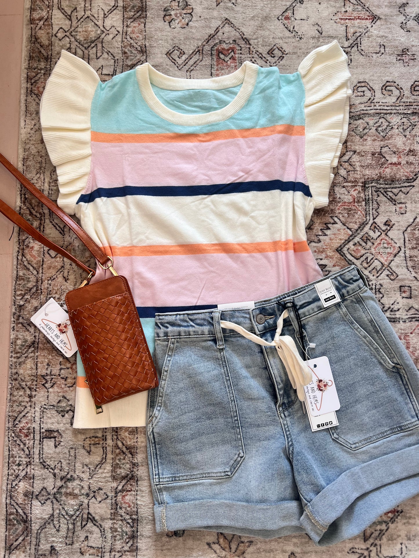 Color Block Round Neck Cap Sleeve Knit Top