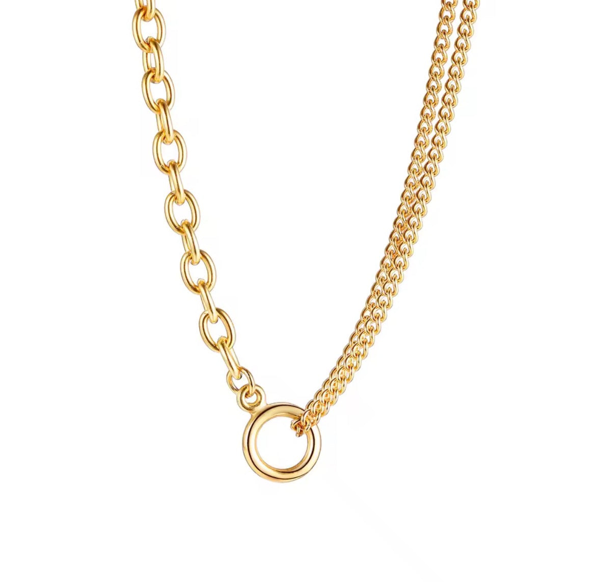 Gold Double Chain Carabiner Necklace