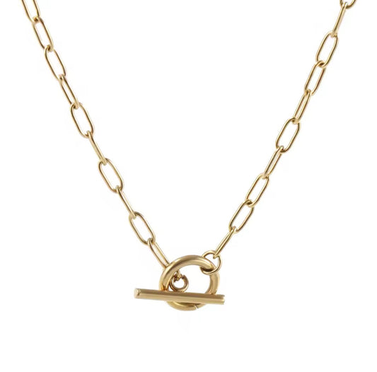 Gold Paperclip Toggle Clasp Necklace