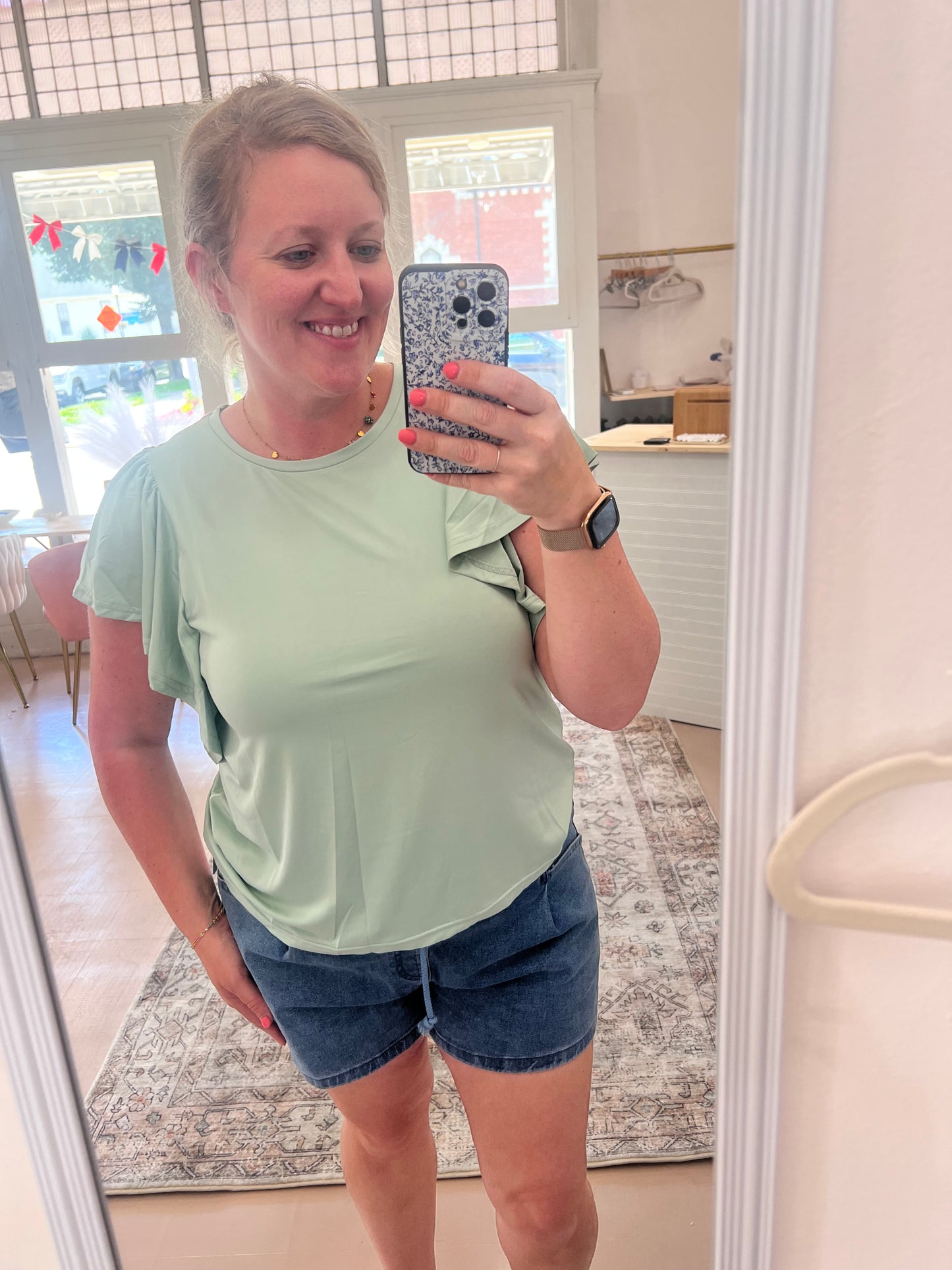 Umgee Mint Puff Sleeve Top