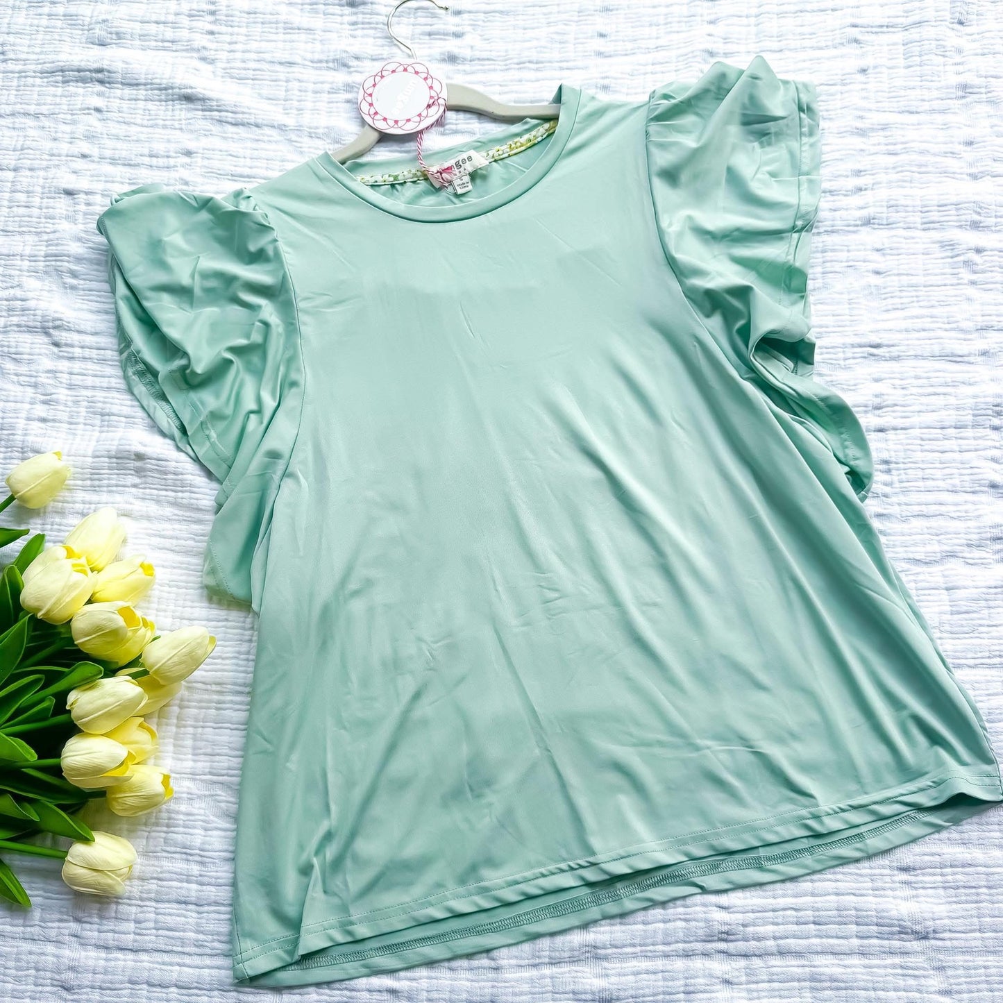 Umgee Mint Puff Sleeve Top