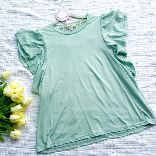 Umgee Mint Puff Sleeve Top