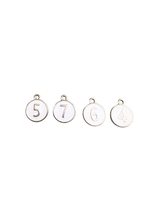 Round White Number Charms