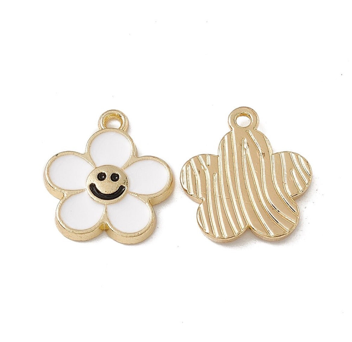 Gold Enamel Smiley Face Flower Charm
