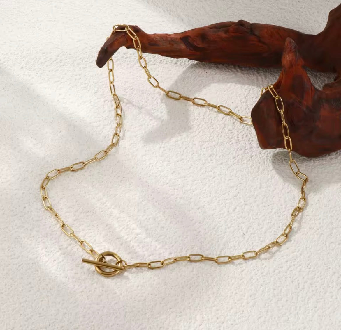 Gold Paperclip Toggle Clasp Necklace